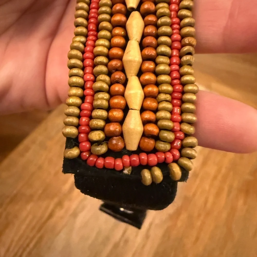 Red Blue Wood Glass & Turquoise Beaded Belt Fits 29 Waist